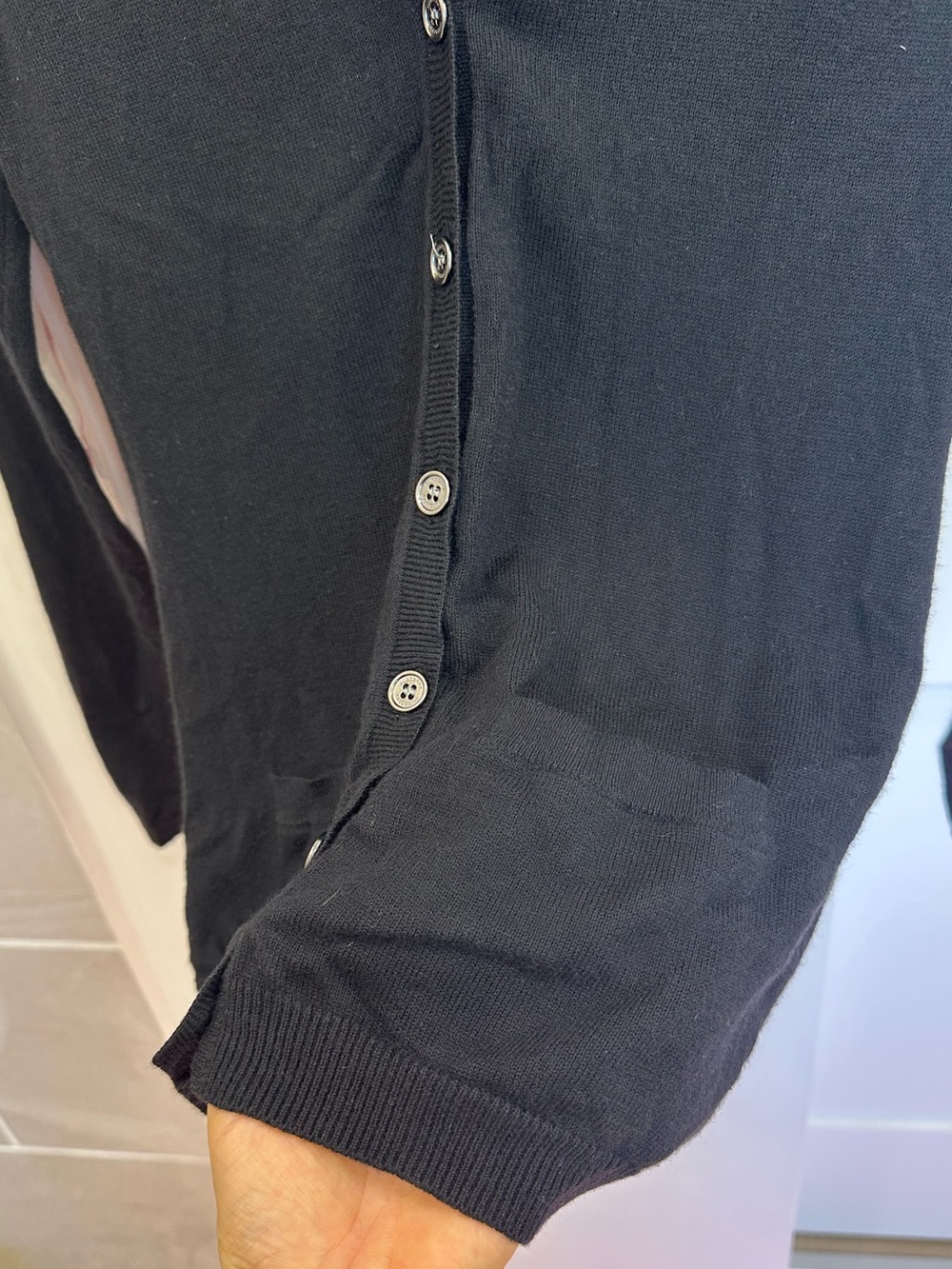 Burberry Brit Black Cotton Cashmere Cardigan w/ Check Elbow Patches Size S - Picture 4 of 8